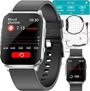 Blood Glucose Monitoring Watch Men, Non-Invasive Blood Glucose Test Smart Watch, Fitness Tracker with Heart Rate Blood Oxygen Blood Pressure Temperature Continuous Monitoring Smartwatch Waterproof (C