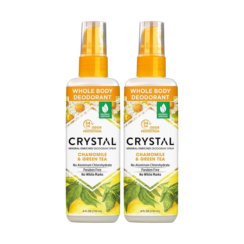 Crystal Essence Desodorante mineral em spray com camomila e chá verde, pacote com 2