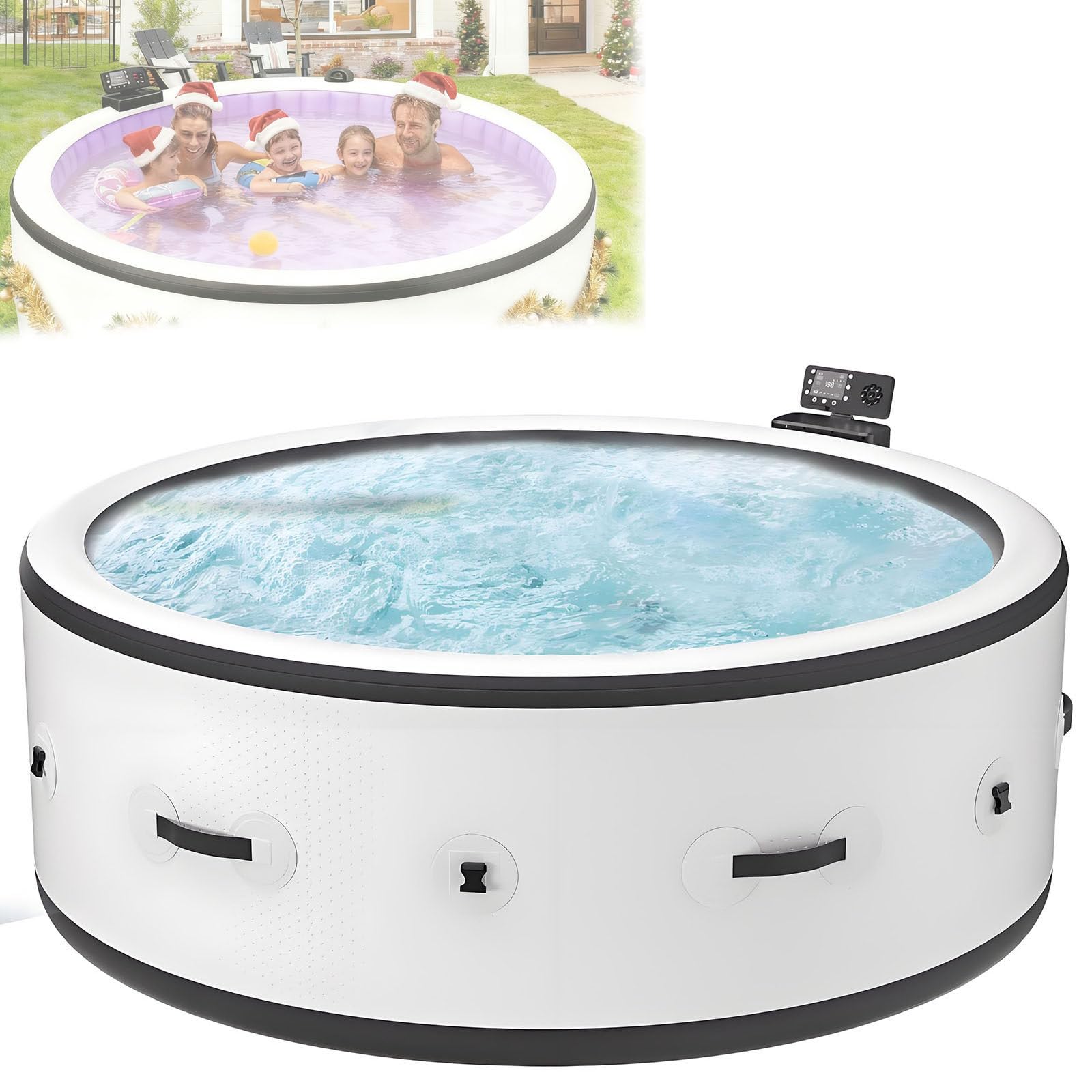 SPA Hinchable,Bañeras de Hidromasaje de Exterior para 2-6 Personas,SPA Portátil con 180 Chorros de Burbujas Relajantes,Cubierta y 2 Filtros Incluidos,para Piscina SPA de Interior y Exterior L