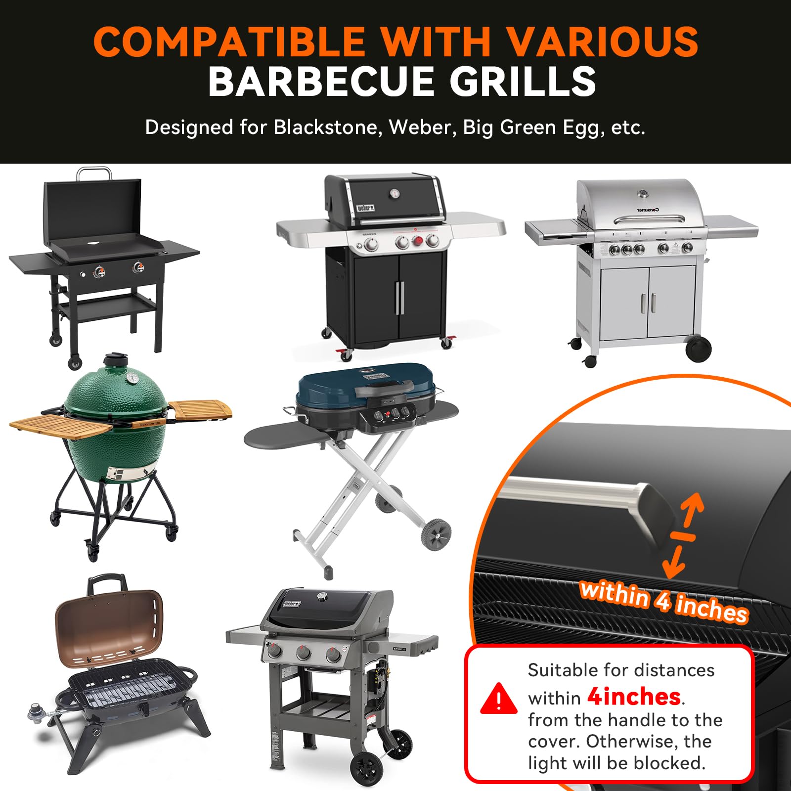 Luces de parrilla para parrilla al aire libre diseñadas para parrilla Blackstone Weber, luz magnética para parrilla de barbacoa para accesorios de parrilla Blackstone, luces LED magnéticas 5
