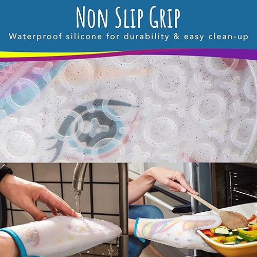Miniatura 9 de Gears Out Guante de horno de silicona con diseño de unicornio mágico con purpurina, guantes de cocina resistentes al calor, silicona suave, forro de
