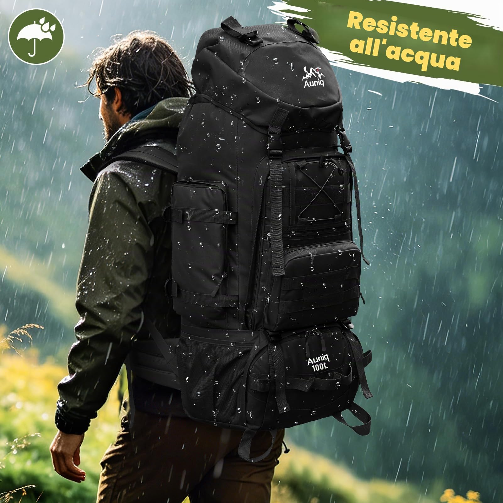 Zaino da Trekking 100 Litri, Zaino da Hiking Impermeabile e Leggero Zaino Sportivo Zaino da Escursioni Zaino da campeggio per esterni Arrampicata Viaggio campeggio Ciclismo Sport