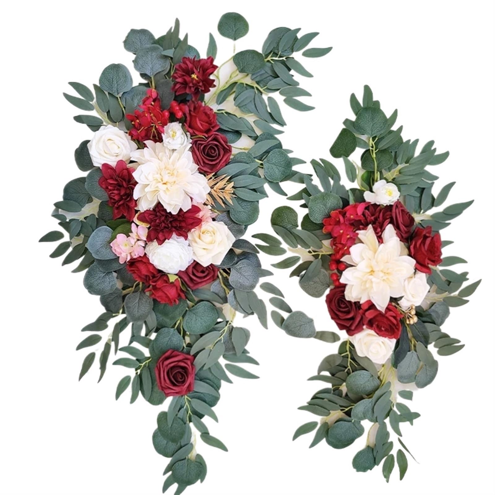 WJIAYAO Artificial Wedding Arch Flowers Kit Orange Wedding Arch Flowers White Drape Kit for Ceremony Reception Backdrop Floral Decoration(Red1)