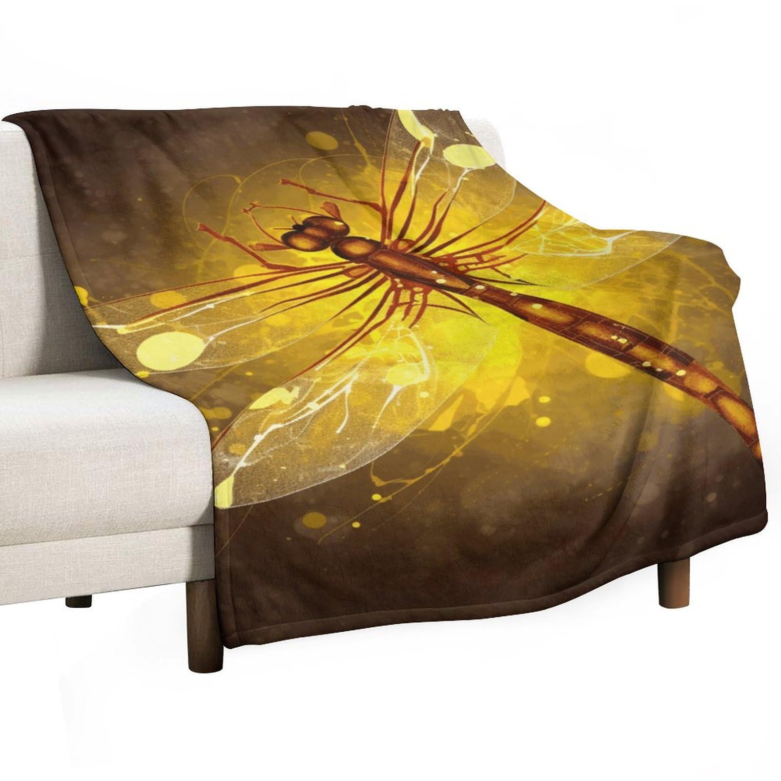 Couverture en flanelle libellule jaune plaid doux 100x150 cm pour lit