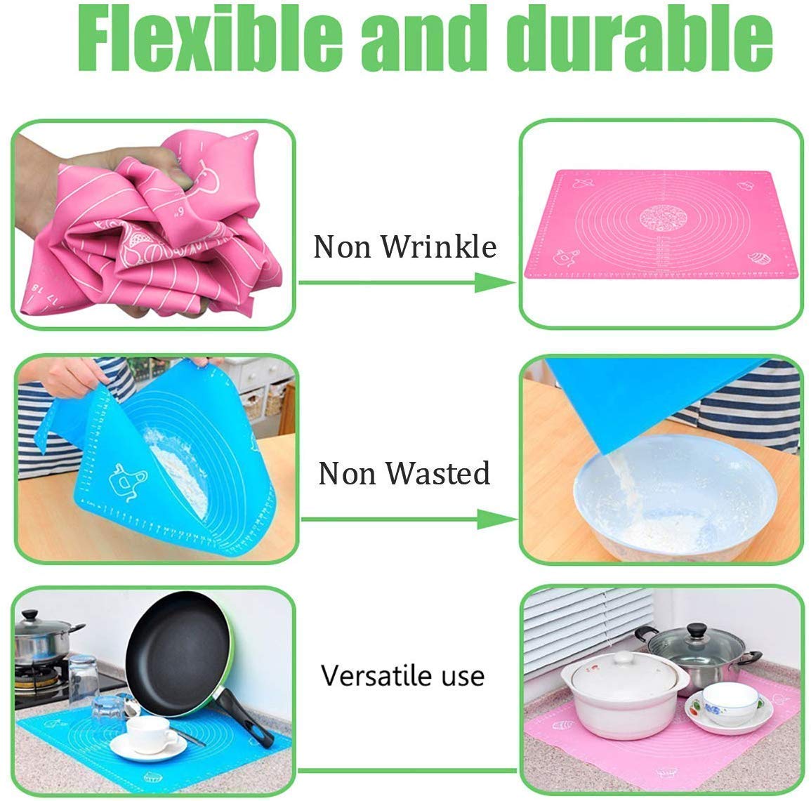 FRESTYQUE Baking Mat for Pastry Rolling with Measurements Silicone Non-Stick Fondant Rolling Mat 50 * 40 cm (Random) 3
