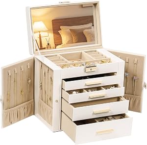 Synthetic Leather Huge Jewelry Box Organizer for Women, Lockable