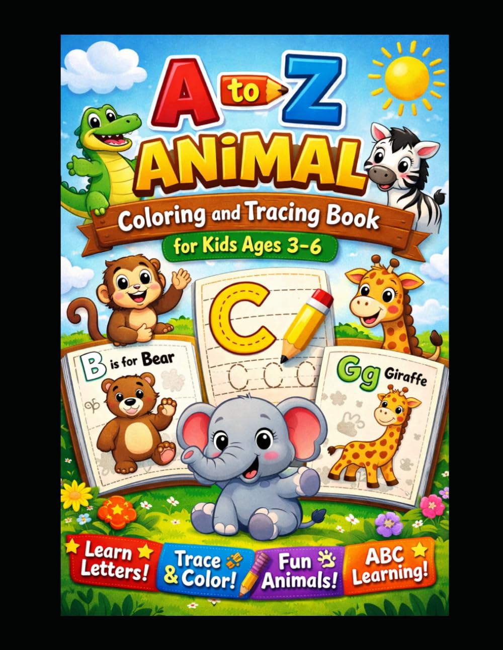 A to Z Animal Coloring and Tracing Book for Kids Ages 3–6 Fun & Easy Coloring with Cute Animals