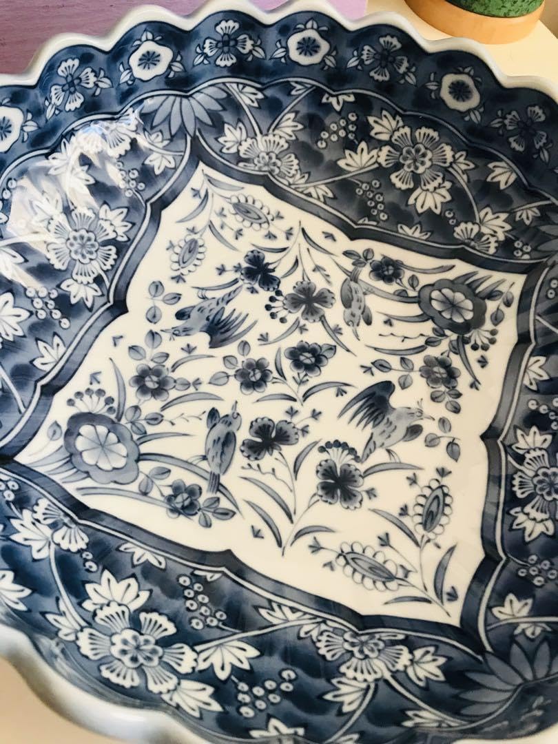 Amazon.co.jp: 有田焼 龍峯窯 大鉢 三洋陶器 染付更紗 藍の染付