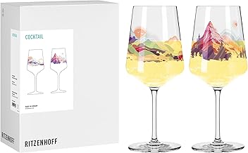 RITZENHOFF 8096005 Cocktail-Glas 500 ml, 2er Set, Serie Entdecker, 2 Stück mit Berglandschaft-Motiv, bunt - Made in Germany