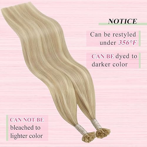 Miniatura 5 de YoungSee Extensiones de cabello humano real con puntas en U, rubio ceniza con rubio decolorado, extensiones de cabello humano natural con punta en