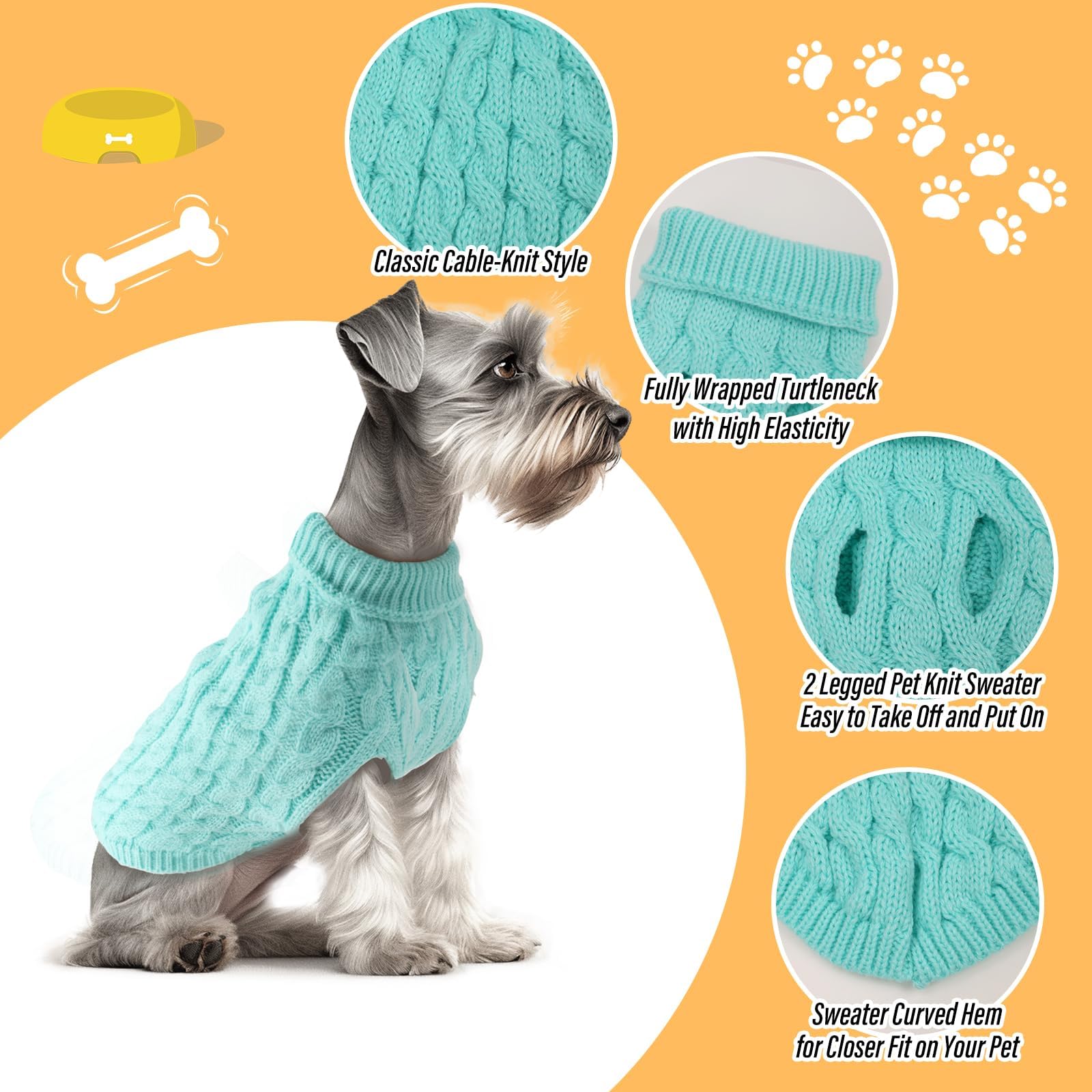 Fiohiros Dog Jumpers Knitted Turtleneck, Warm Winter Dachshund Jumper Cute, Apparel Puppy Twist Striped Vest Dog Clothes for Dogs Cats - Image 3