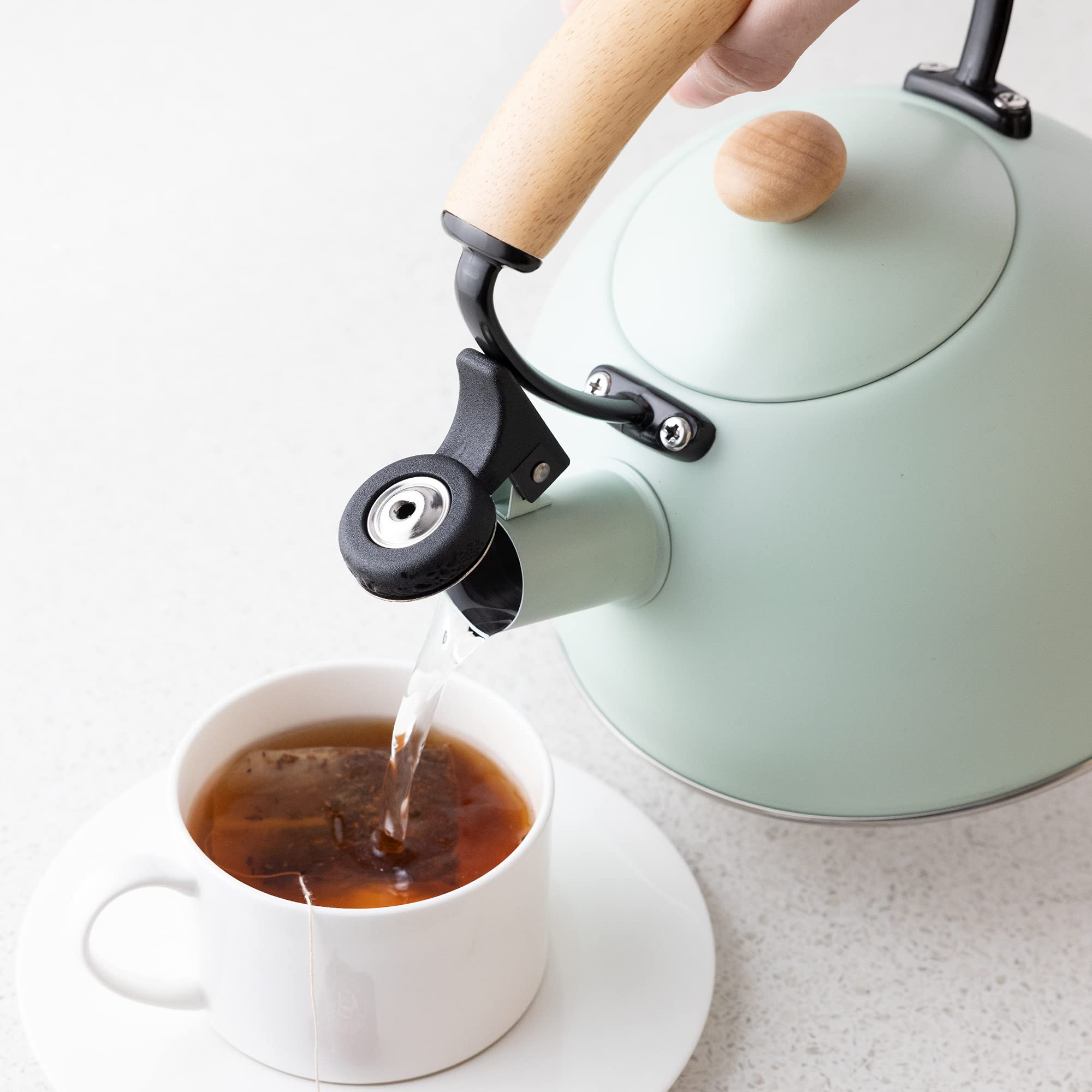 Navaris Teiera a Pressione 2,3 L - Bollitore Acqua in Acciaio Inox - Teiera per Piano Cottura Induzione Piastra Elettrica Fornello a Gas - Infusore tè Tisane caffè - Verde Menta
