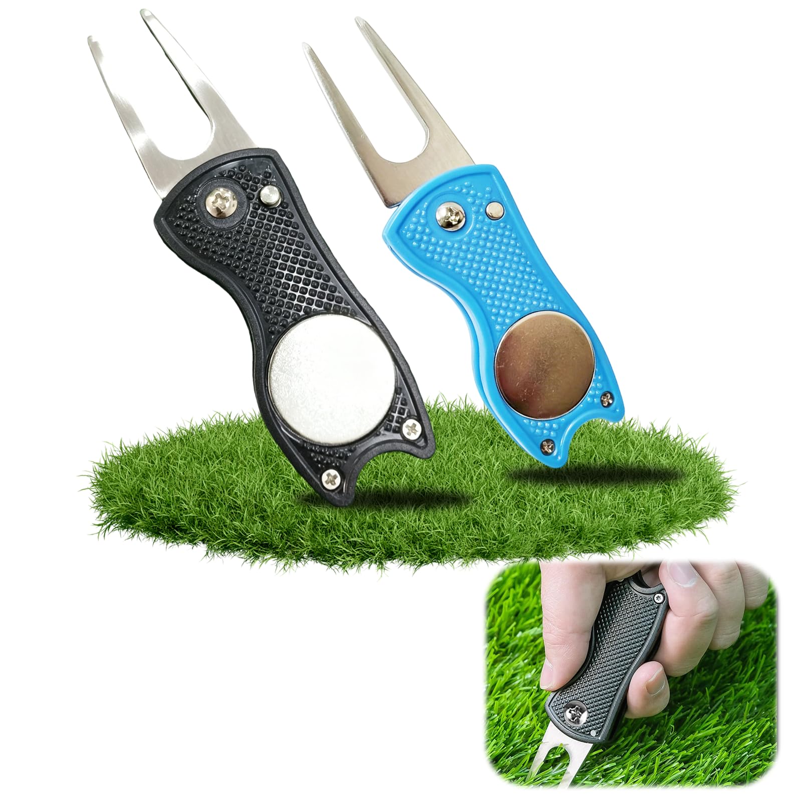 Penfuzon Golf Pitch Mark Repairer, 2-Piece Divot Repair Tool Set, Professional and Durable Golf Marker and Pitch Mark Repair Tool for Course Maintenance with Ergonomic Design