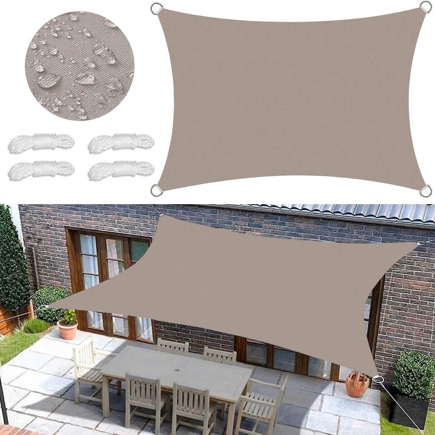 Sun Shade Sail Rectangle Waterproof 98% UV Block Garden Sunscreen Awning Canopy with Rope and D-Ring Breathable Rectangle Patio Sail Pergola for Outdoor Garden Patio Yard Lawn 4x4.5M
