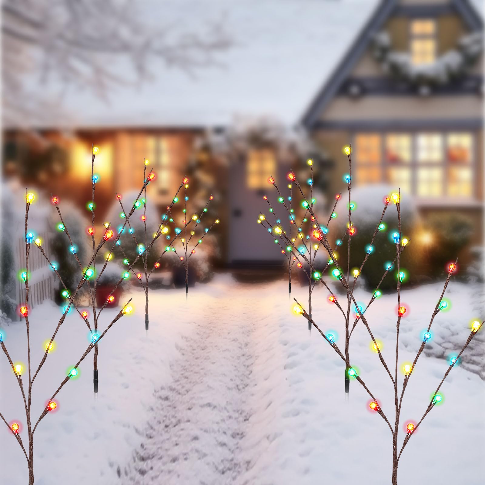 Retisee Garden Christmas Solar Lights - 2 Sets 8 Pcs LED Twig