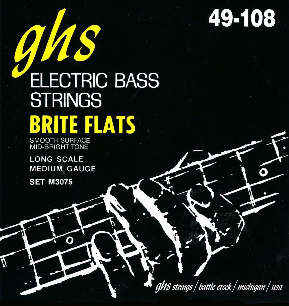 GHS Strings Brite Flats Bass Guitar Strings (GHS 3075 M), Medium, 49-108