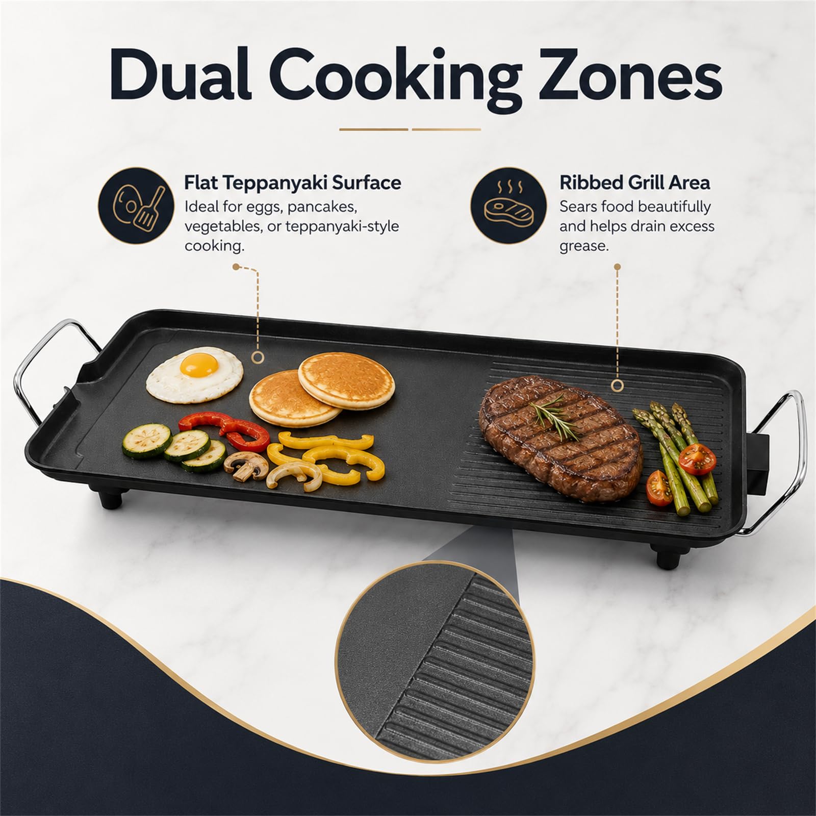Teppanyaki - Griglia elettrica da tavolo con rivestimento antiaderente, superficie extra grande con beccuccio di raccolta dell'olio, per 1-6 persone, per esterni, campeggio, cortile, 68 x 28 cm