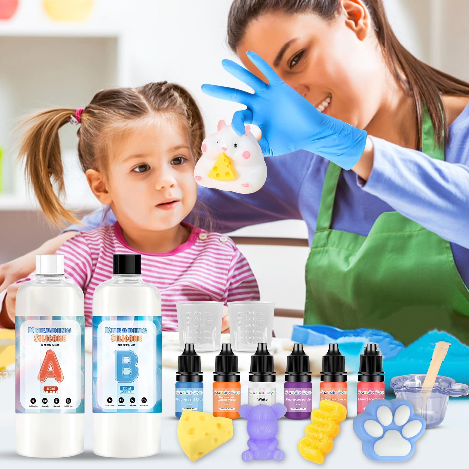 NlsqEU Kit de Fabrication Squishy, 500ml Silicone Liquide AB 1:1 Mlang en  Doux pour Squishy Maker Caoutchouc pour Fabrication de Squishy Kawaii ...