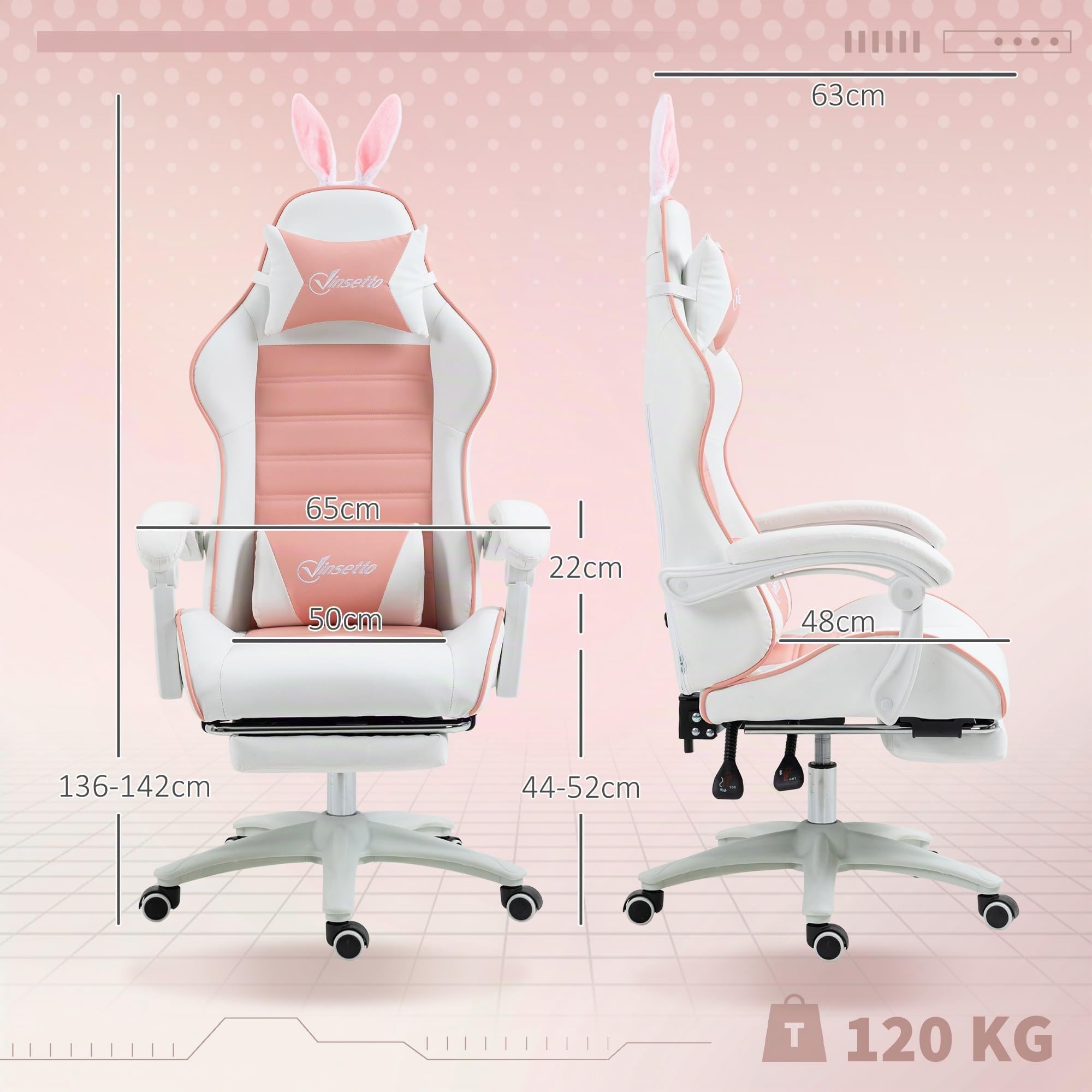 Vinsetto Chaise Gaming Fauteuil Gamer Dossier Inclinable Rose