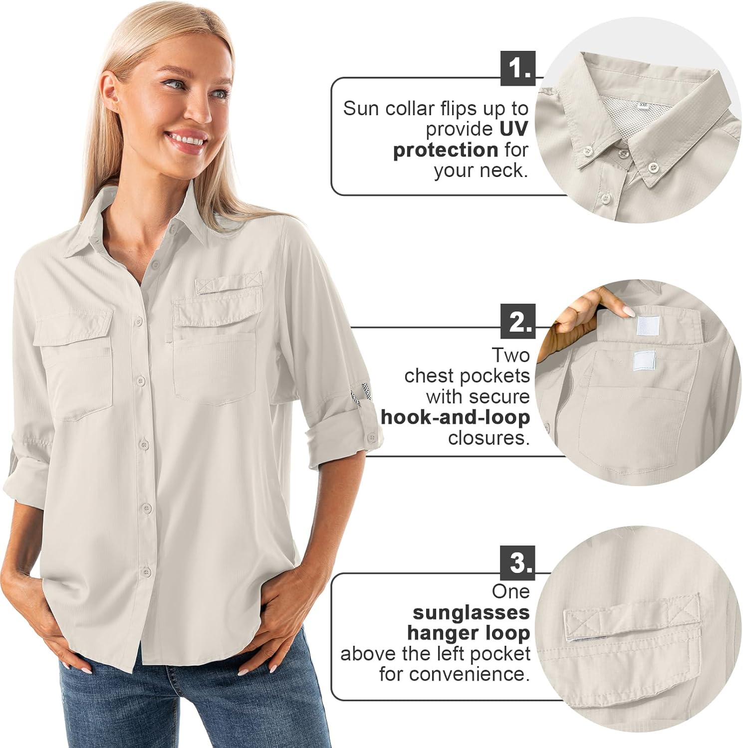 Jessie Kidden Womens Safari Shirts Long Sleeve Outdoor Sun Protection Quick Dry Fishing Hiking Shirts - Image 3