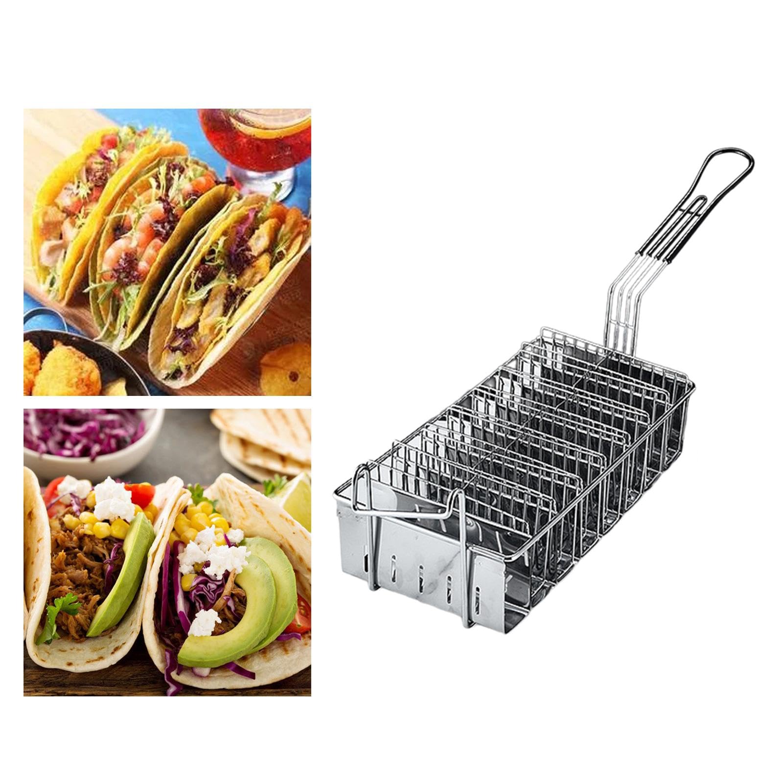 Gralara Cestino per taco, cestello porta taco per friggitrice, con impugnatura, tortillas, supporto per frittura, supporto per contenitore per cestello fritto, 8 griglie