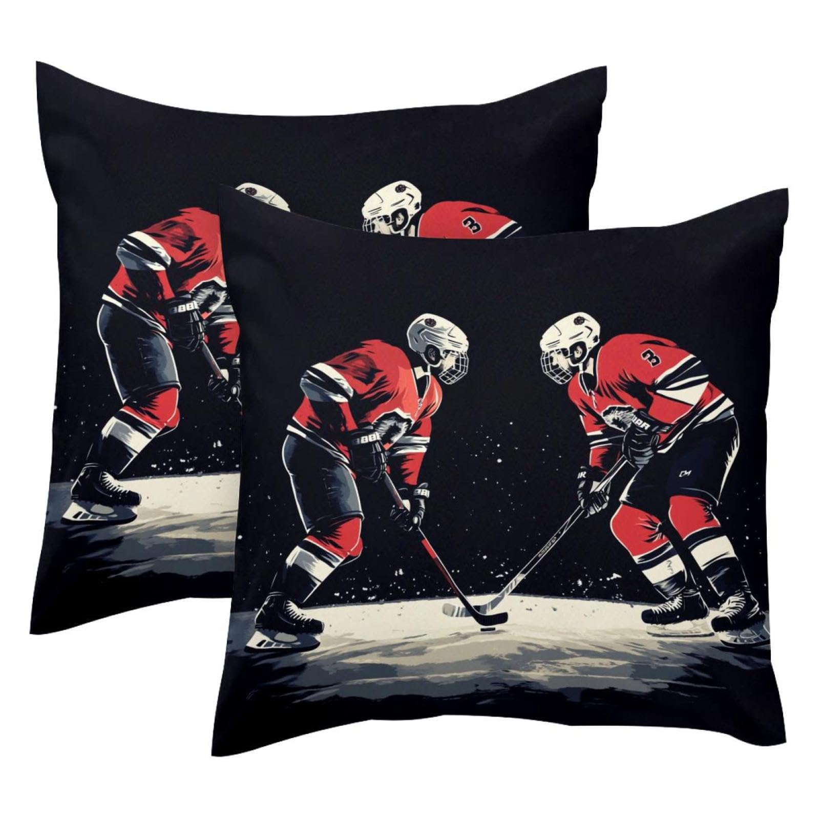 Housse de coussin hockey sur glace velours double face 50x50cm