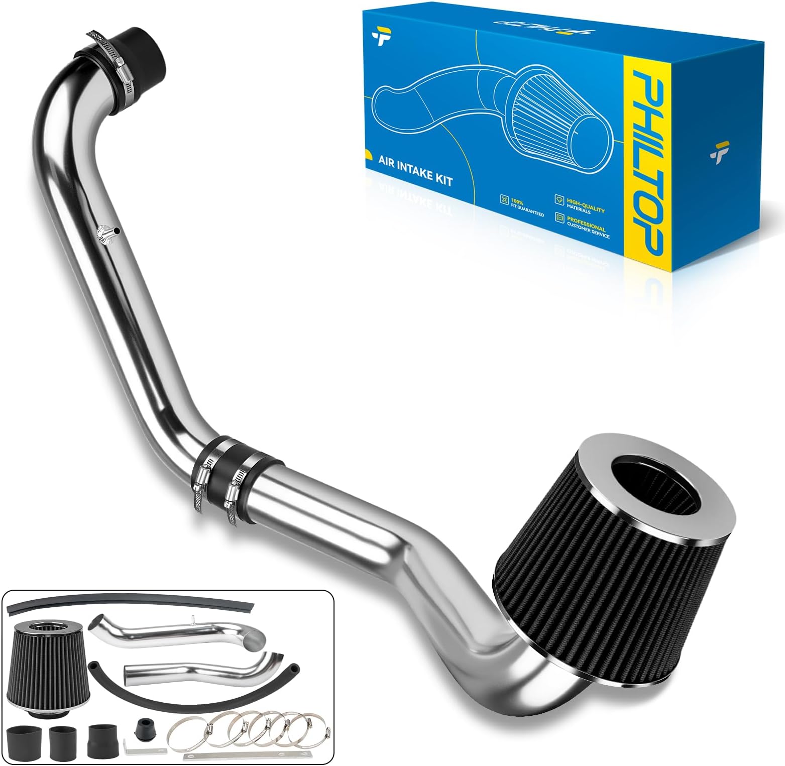 PHILTOP 2.75" Cold Air Intake Kit System Compatible with Honda Civic 1996 1997 1998 1999 2000 L4 1.6L, High Performance, Black