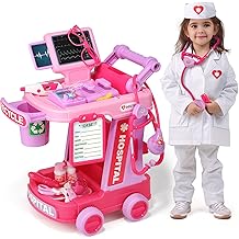 Liberry Doctor Kit for Toddlers Ages 2 3 4 5, Pretend Kids Doctor Playset with Cart, Costume and Stethoscope, Role Play Medical Toys Birthday Gift for Girls Boys (Pink)