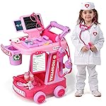Liberry Doctor Kit for Toddlers Ages 2 3 4 5, Pretend Kids Doctor Playset with Cart, Costume and Stethoscope, Role Play Medical Toys Christmas Birthday Gift for Girls Boys (Pink)