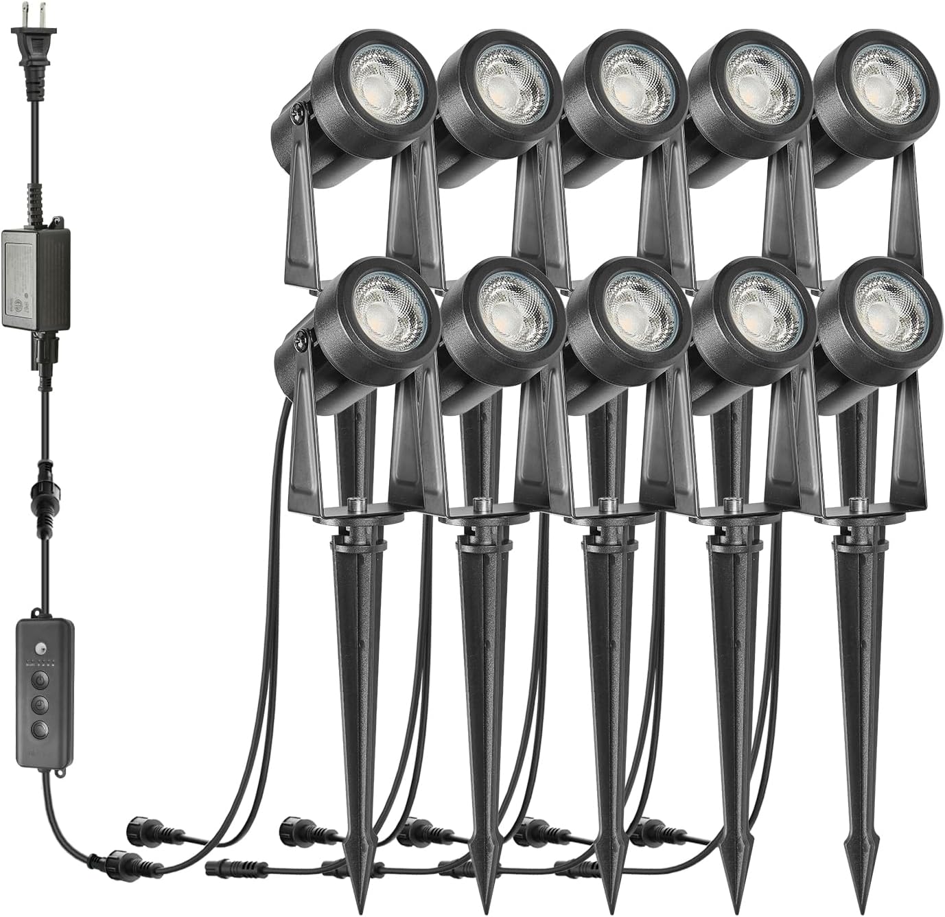 SUNTHIN 10 Pack Landscape Lighting with Dusk to Dawn Sensor Controller, Bundle with 2pcs 6.5FT Extension Cord