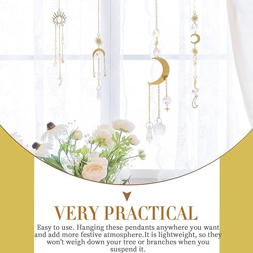 Miniatura 6 de IMIKEYA Atrapasoles de cristales 5 piezas de cristales colgantes con colgantes de cristal, atrapasoles coloridos para ventana, jardín, decoración