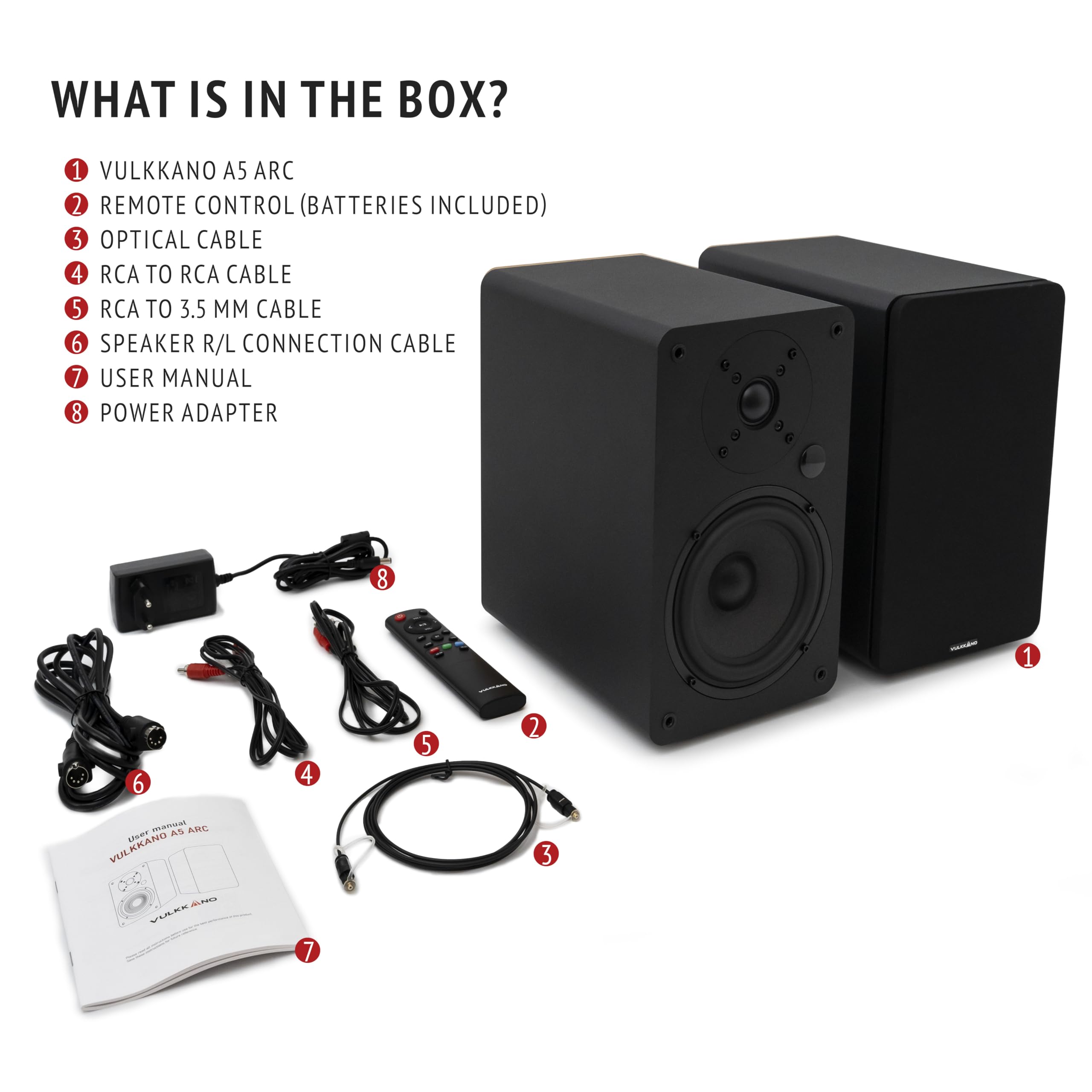 VULKKANO A5 ARC Cassa Amplificata Woofer 5,25" Bluetooth 5.0 HDMI ARC Nero