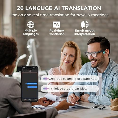 Miniatura 5 de Lentes inteligentes AI con cámara, gafas de cámara de grabación de video 1080P para hombres y mujeres, traducción en tiempo real, asistente de voz