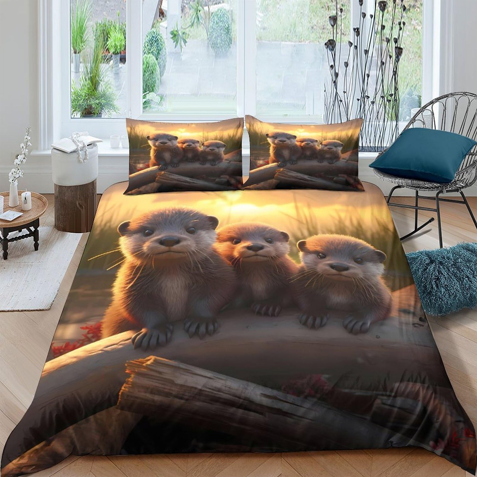 Ctjqhvkz Style-7 3D Printed Otter Family Fitted Sheet Microfiber Soft Brown Animal Sunset Bed Cover For Bedroom Dorm Mattress Protection Decor Single（135X200cm）