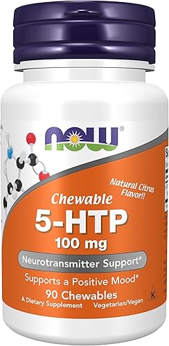 NOW Suplementos, 5-HTP (5-hidroxitriptófano) 100 mg, Soporte de neurotransmisores*, 90 masticables
