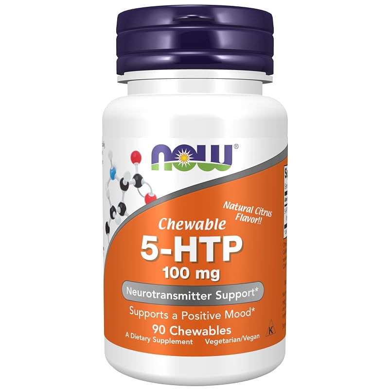 NOW Suplemento de 5-HTP (5-hidroxitriptofano) 100 mg, 90 comprimidos mastigáveis