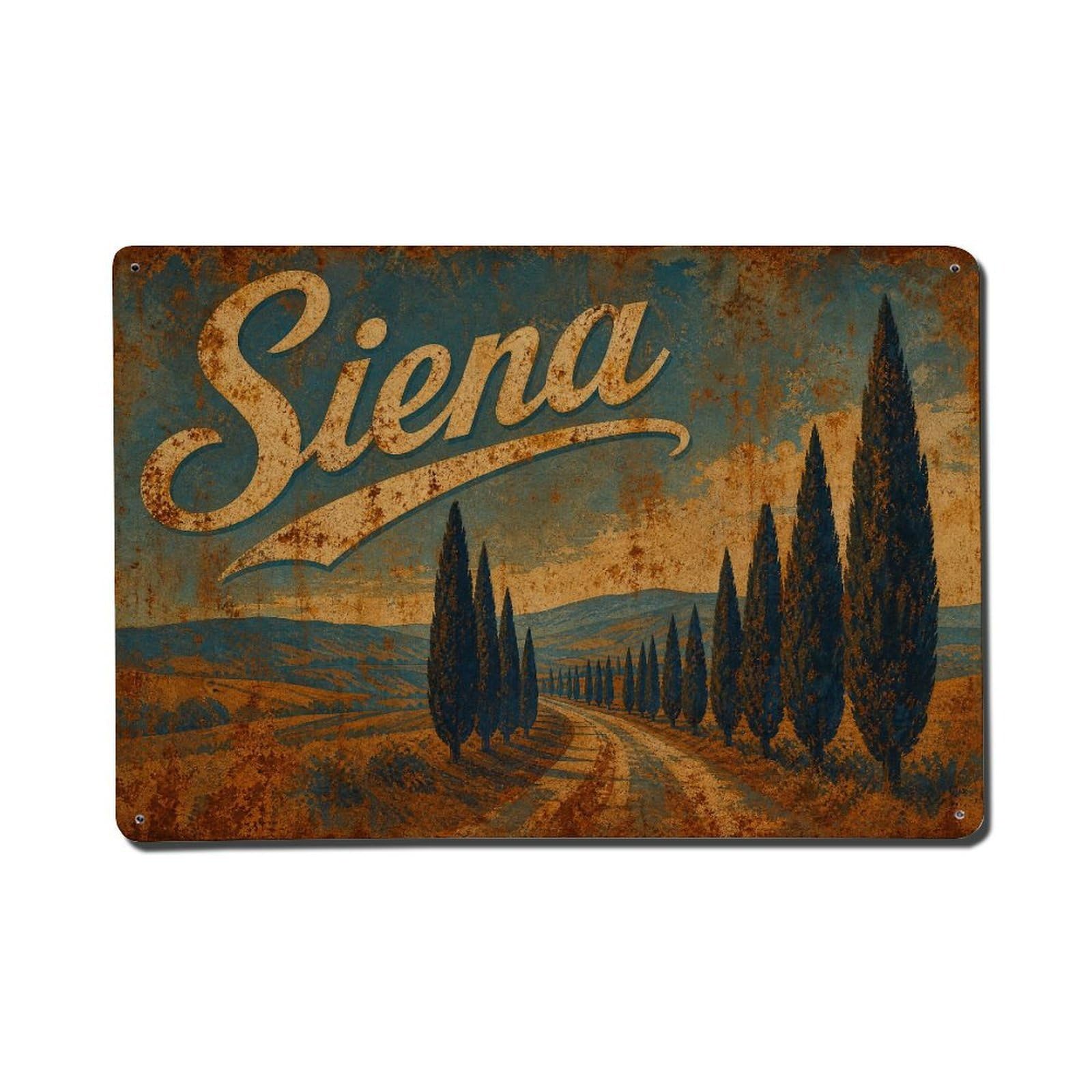 Huiyhb 8X12inch(20X30cm) Vintage Travel Siena Cypress Road Scenic Route Italy Metal Tin Sign
