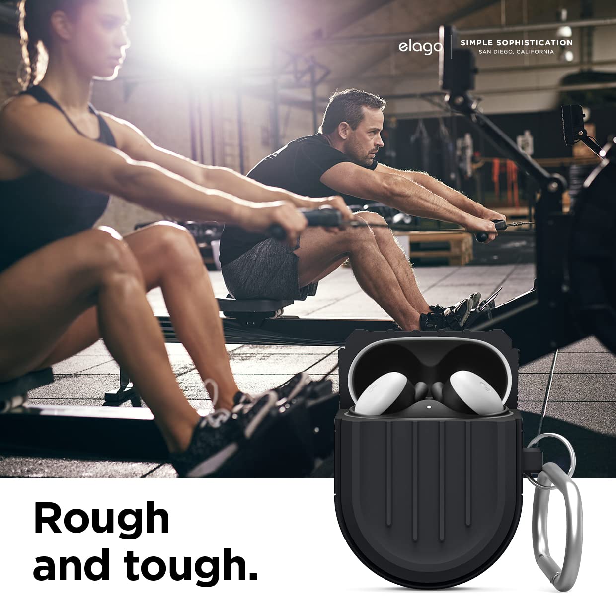 Elago Armor Case Designed for Google Pixel Buds A-Series (2021), Pixel Buds 2 (2020), Protective Silicone Case Cover with Keychain, Supports Wireless Charging [Black]