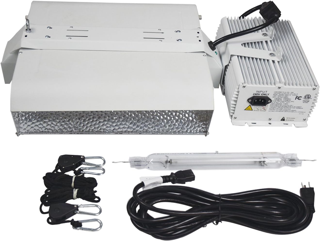 Dimmable 1000 Watt Professional Complete Double Ended Grow Light Fixture with Ceramic Sockets- 240Volt, 95% High Reflectivity Full Spectrum Grow Light