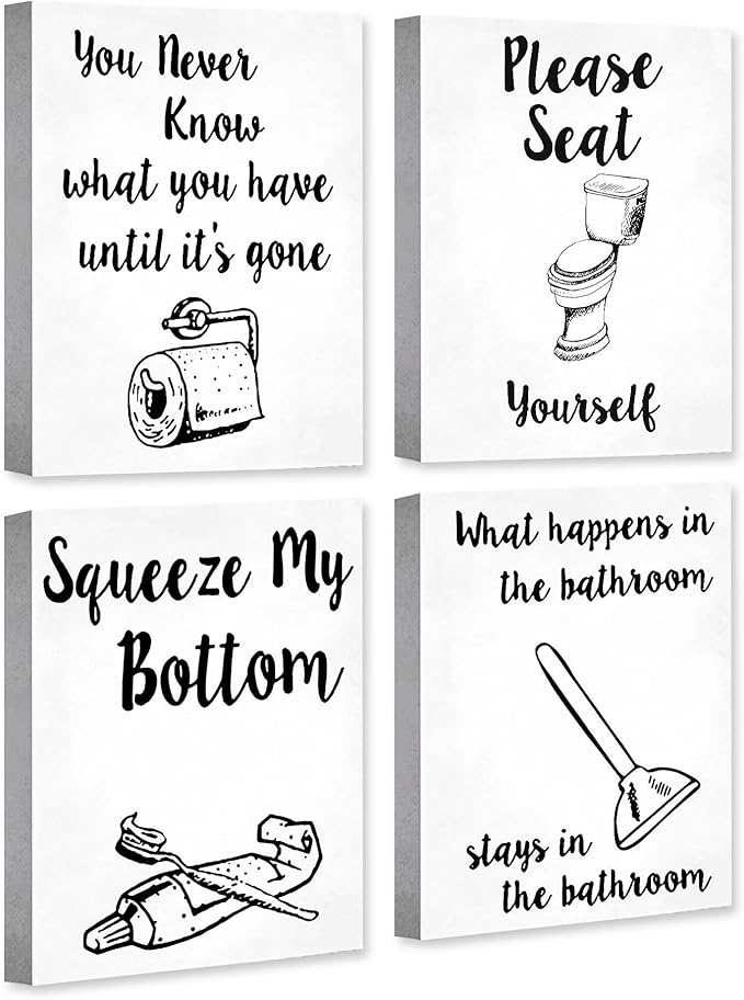 [Framed] Funny Bathroom Wall Decor. Bathroom Canvas Wall