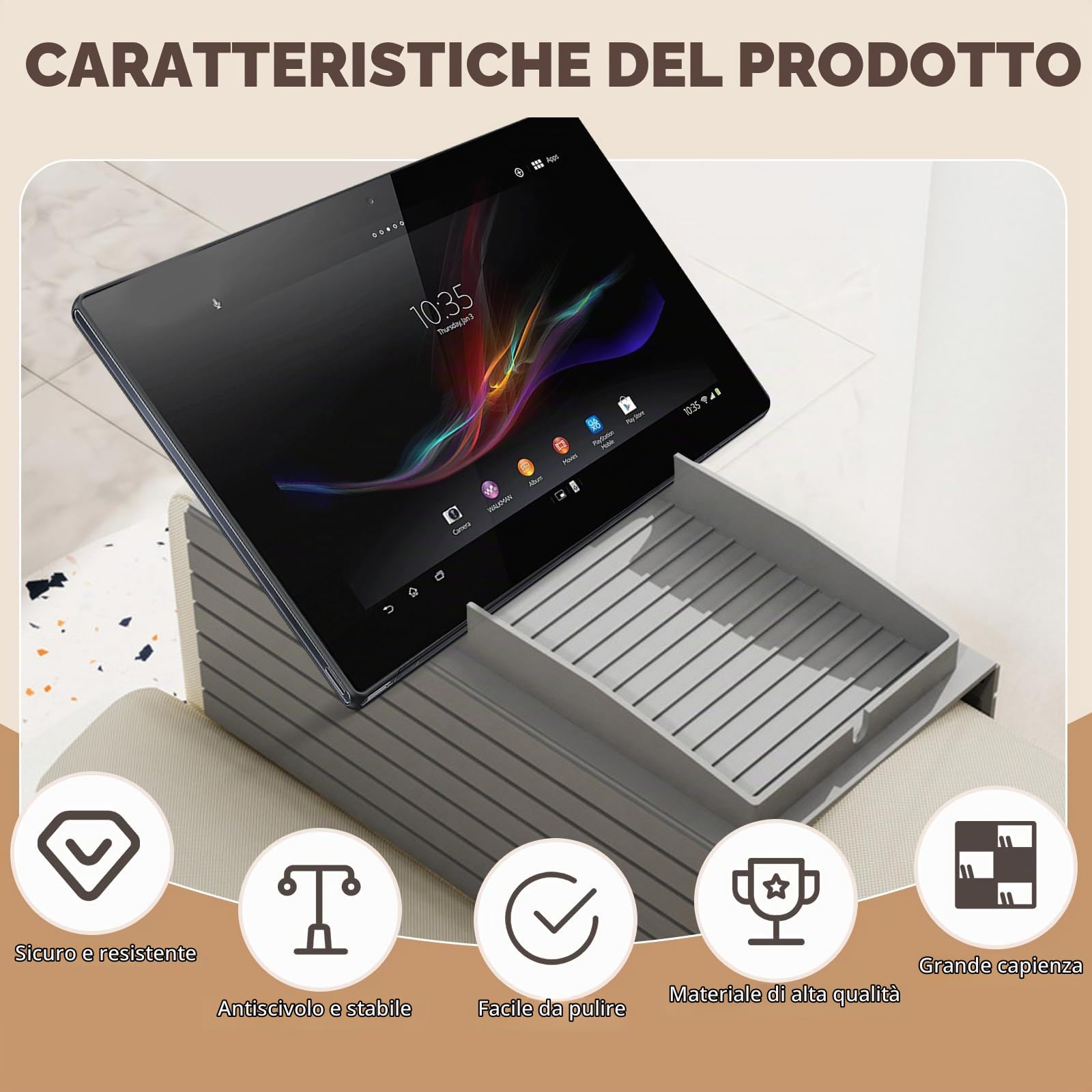 Vassoio da Divano, Organizer Divano Bracciolo in Silicone, Antiscivolo Porta Telecomando da Divano per Telefono, Tablet, Riviste, Tazza, Grigio