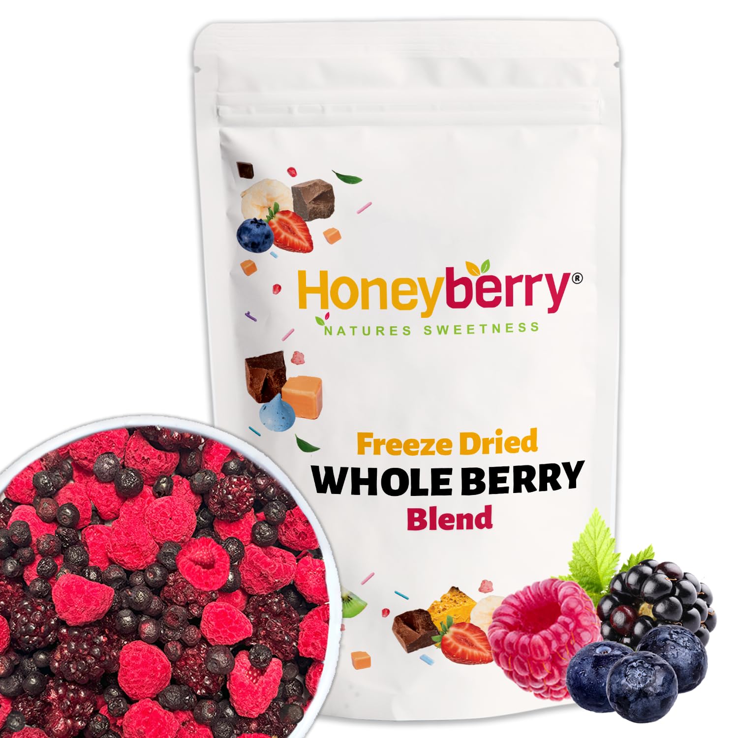Freeze Dried Whole Berries 100g – Mixed Fruit Blend of BlackBerry, Blueberry & Raspberry – No Added Sugar – Crunchy, Healthy Snack for Breakfast, Baking, Yogurt & Kids Lunchbox – Vegan & 100% Natural