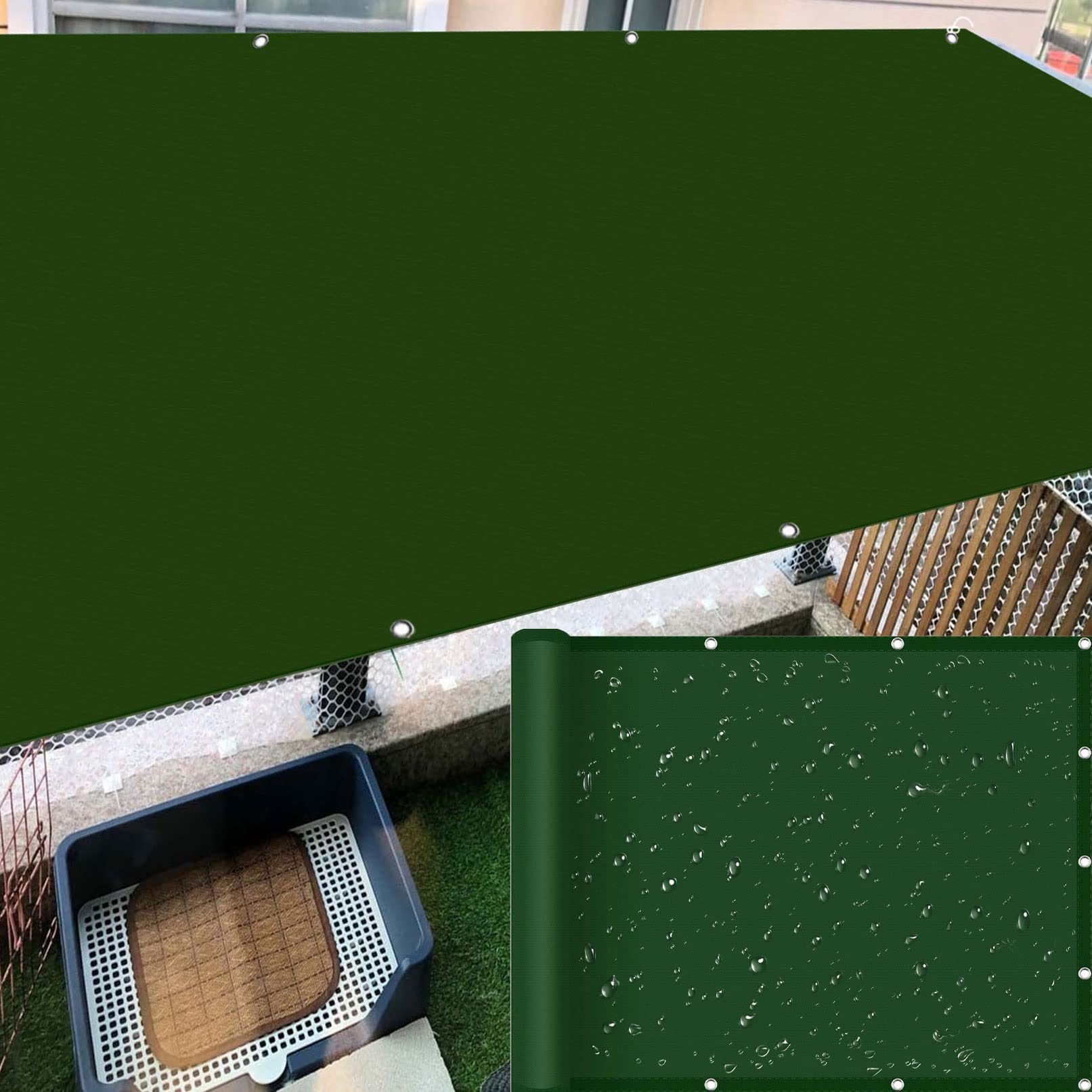 Voile d'ombrage rectangulaire 2.5x5m vert foncé anti-UV avec cordes
