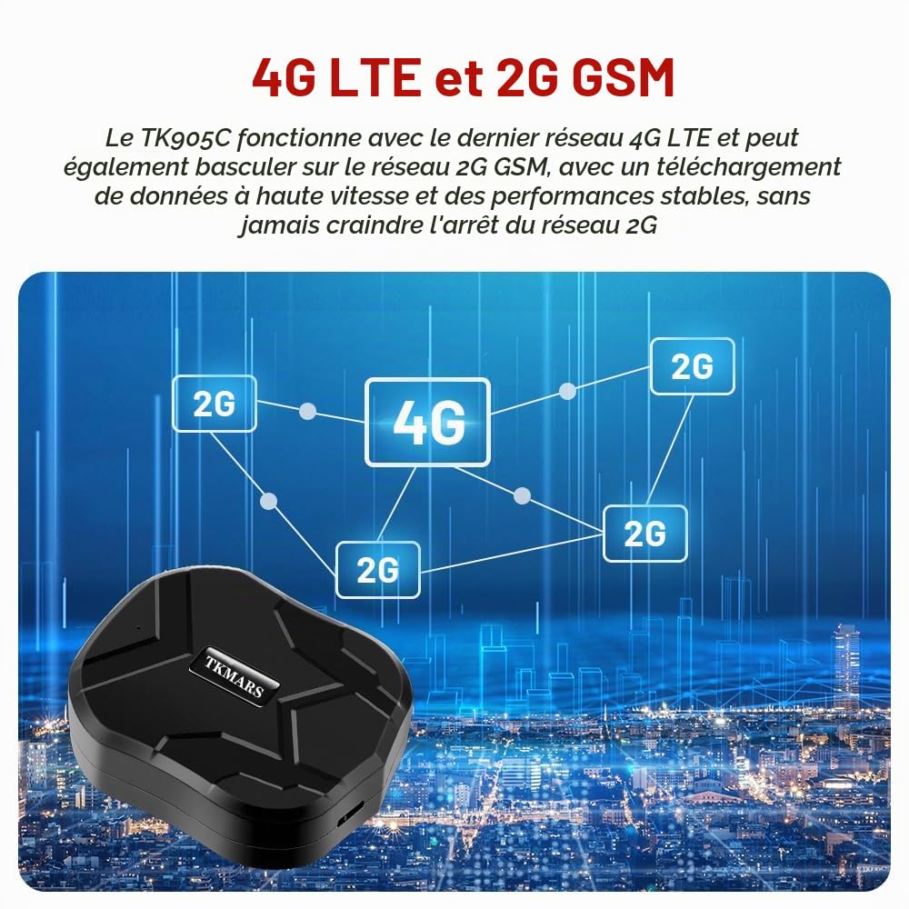 Traceur GPS Antivol pour Voiture 4G TK905C,Longue Autonomie 150 Jours, Suivi en Temps Réel, GPS Tracker APP sans Abonnement,Multiples Alarme,Parcours Historique, Localisateur Aimant Puissant
