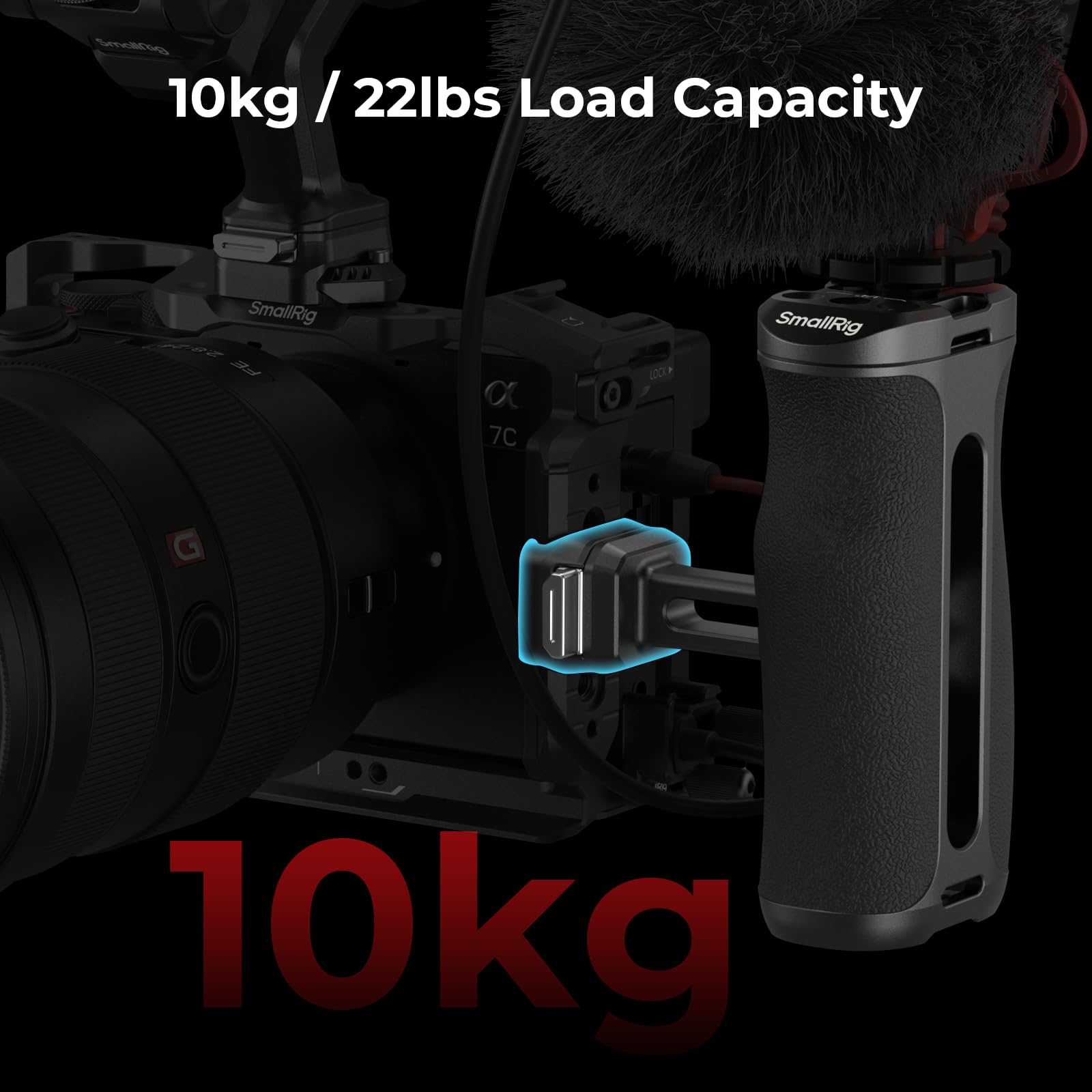 SMALLRIG HawkLock H21 Poignée Latérale à Dégagement Rapide, Poignée pour Cage de Caméra avec Rail NATO, Réglable en Hauteur (43 mm), Charge Max 10 kg, Fixations pour Griffe Flash Intégrées - 5951