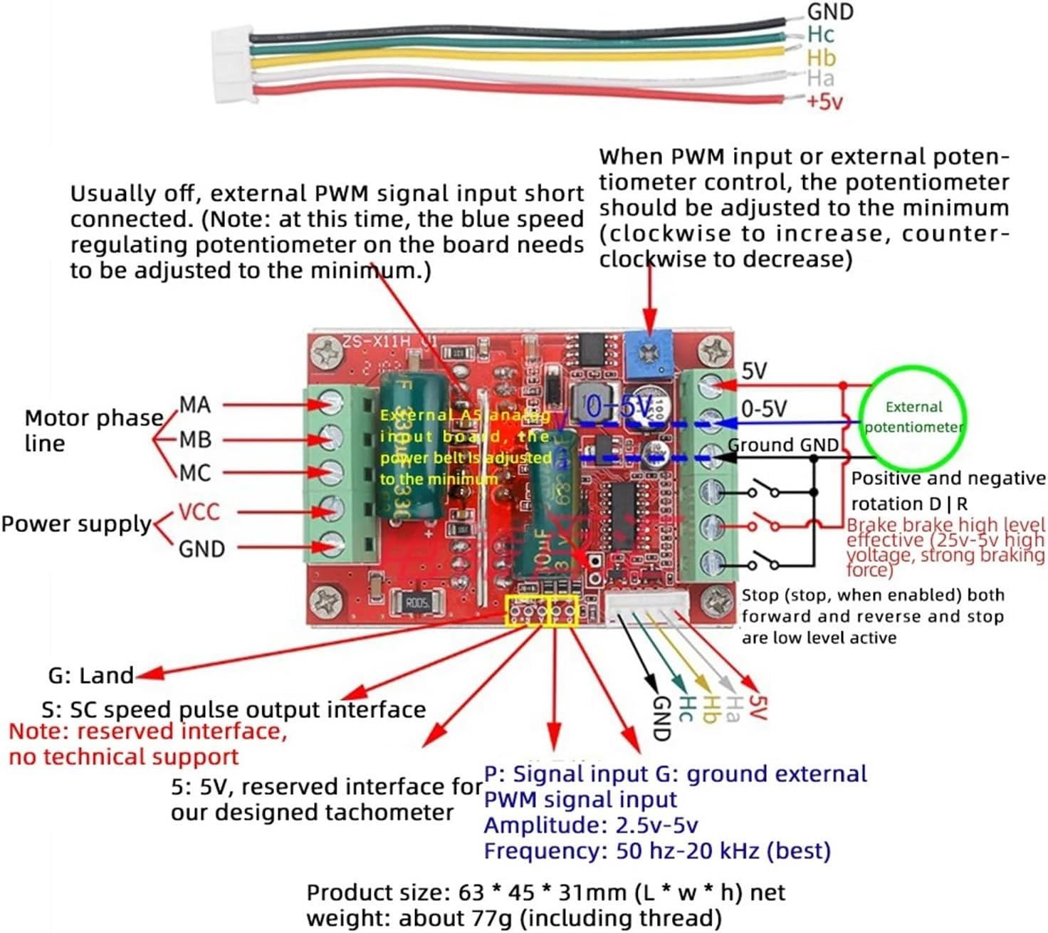 Detailed wiring diagram for ZS-X11H BLDC motor controller