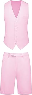 Mens 2-Piece Linen Summer Suit - Beach Wedding Guest Outfit with Vest and Shorts Set
