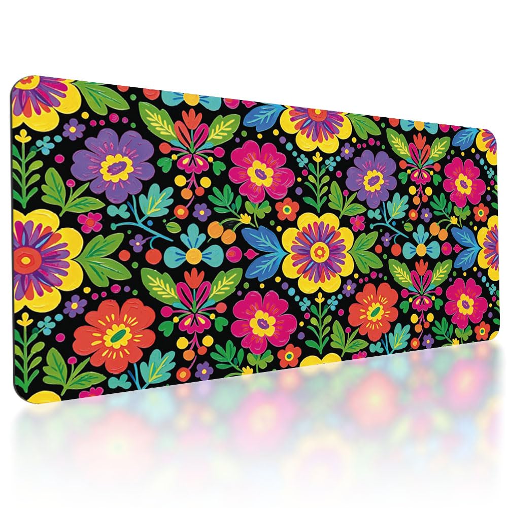 TNKBREEZE Plant Large Mouse Pad Extended Keyboard Mat Vibrant Flowers Non-Slip Big Gaming Mousepad Waterproof Desk Mat with Stitched Edge for Computer Laptop Home Office Decor 80x40cm 31.5x15.7in