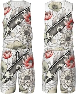Men's Basketball Jerseys Sets Fish Japanese Carp Basketball Uniform Lightweight Basketball Vest and Sports Shorts