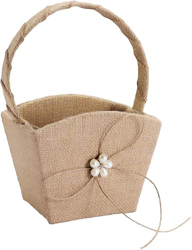 Miniatura 9 de Vosarea Cesta de flores para niña, cesta de flores de boda, lazo de encaje rústico occidental, cesta de arpillera de boda, bolsa de regalo para